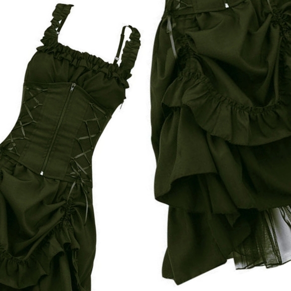 Steampunk Corset Ruffle Drape Punk Gothic Dress - Picture 2 of 8